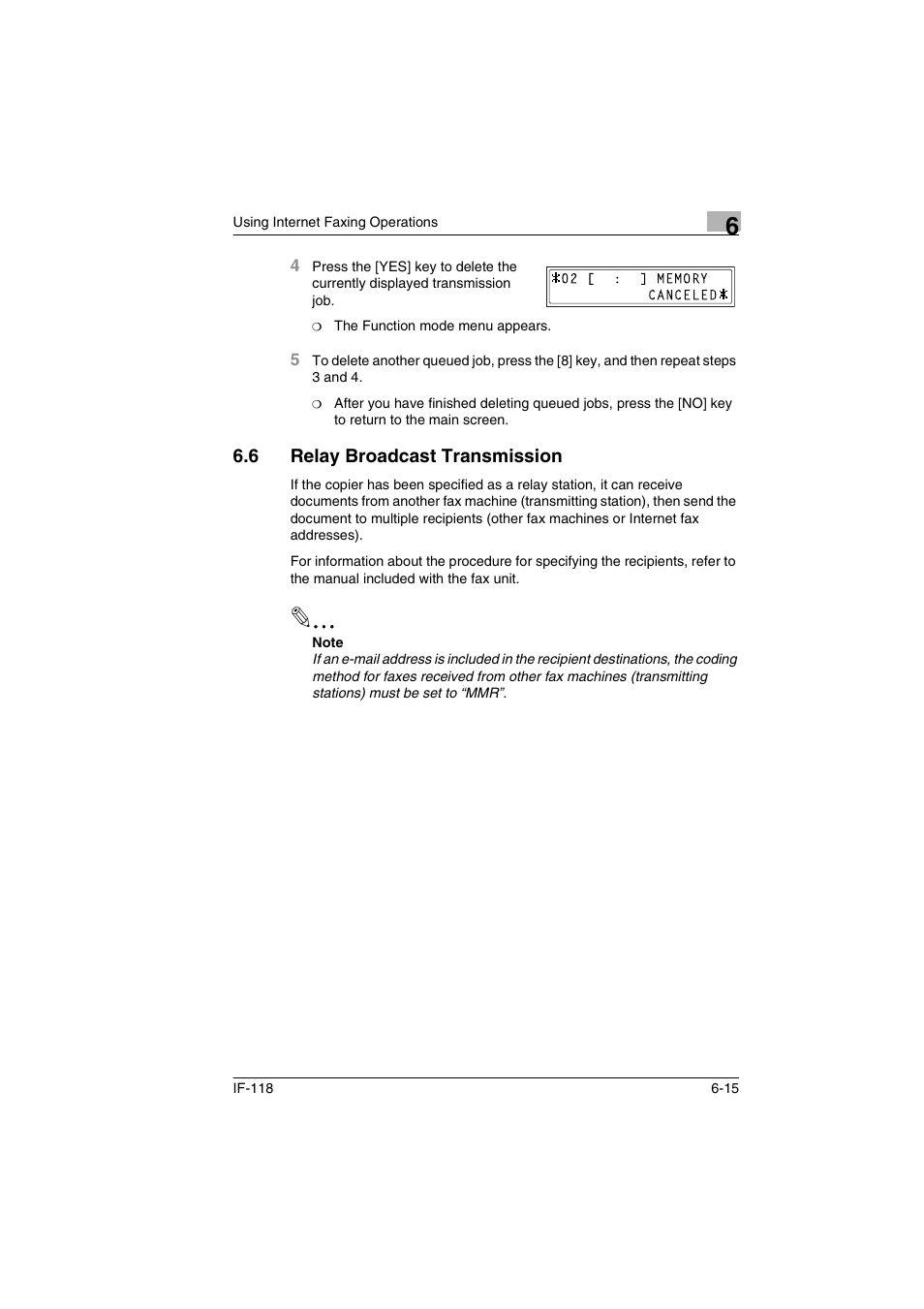 6 relay broadcast transmission, Relay broadcast transmission -15 | Konica Minolta IF-118 User Manual | Page 114 / 140