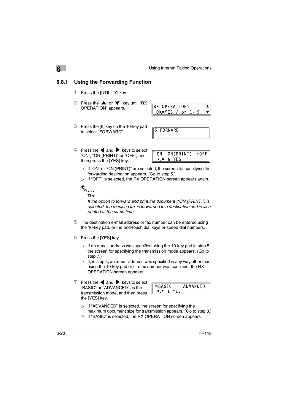 1 using the forwarding function, Using the forwarding function -20 | Konica Minolta IF-118 User Manual | Page 119 / 140