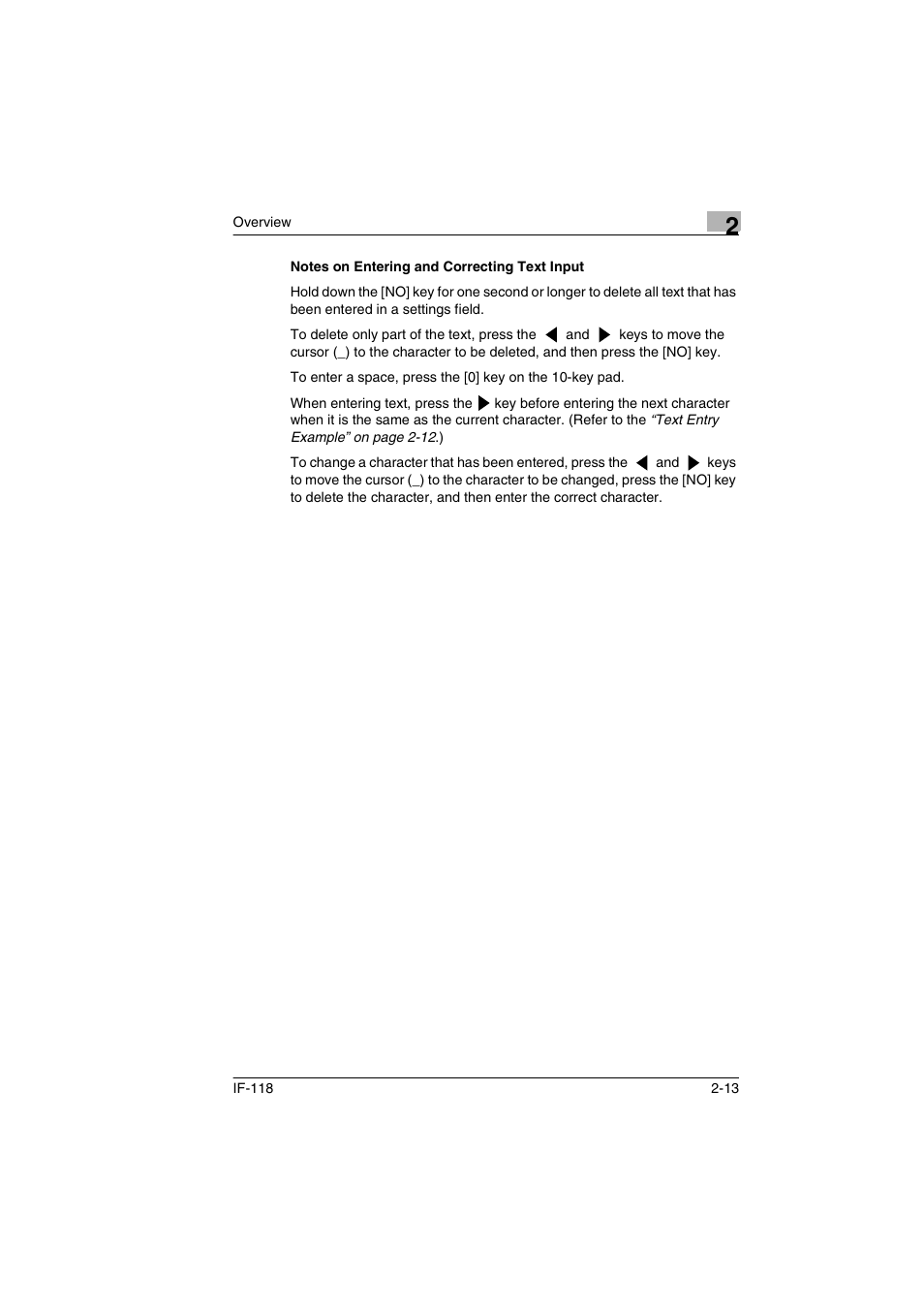 Notes on entering and correcting text input, Notes on entering and correcting text input -13 | Konica Minolta IF-118 User Manual | Page 22 / 140