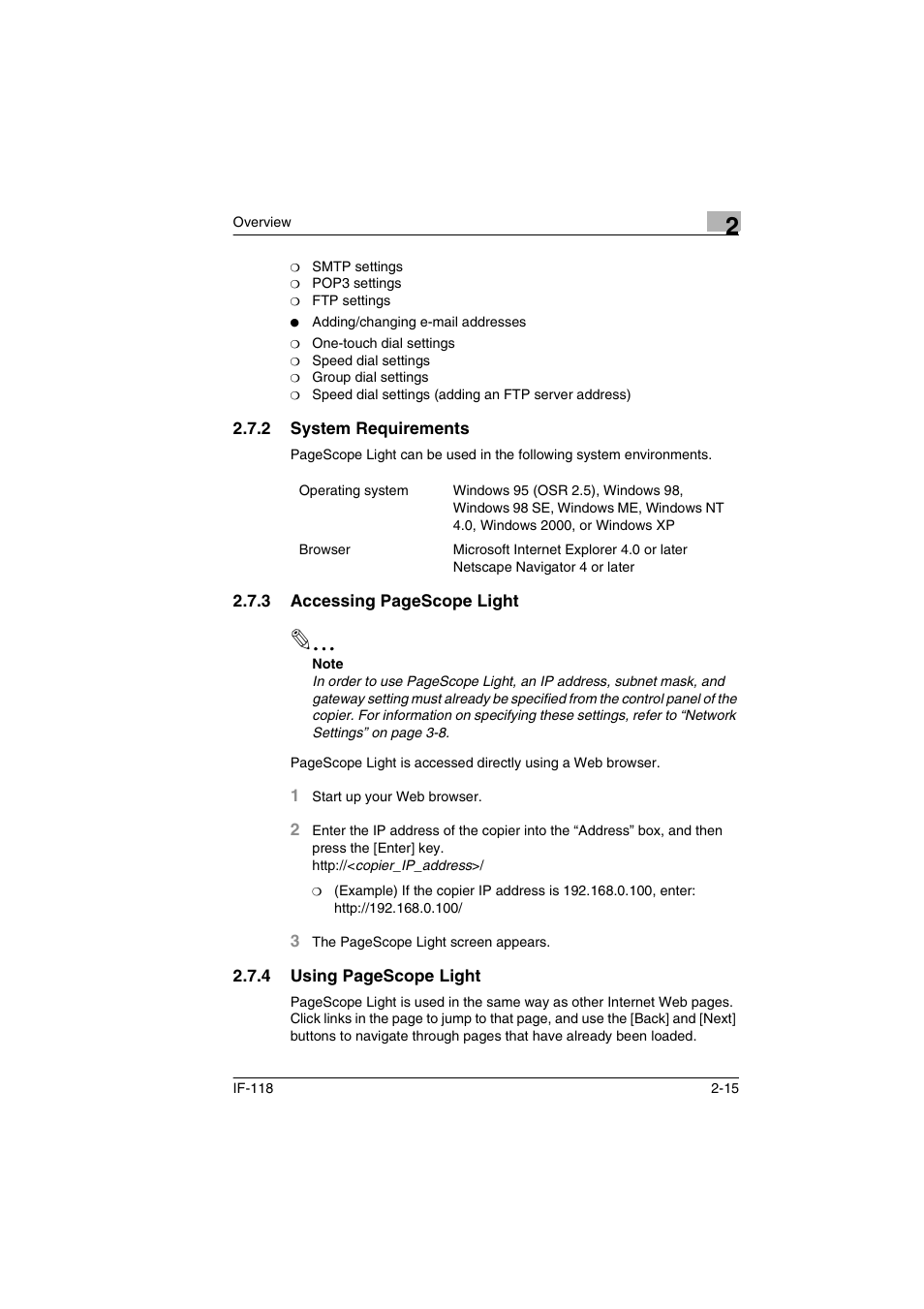 2 system requirements, System requirements -15 | Konica Minolta IF-118 User Manual | Page 24 / 140