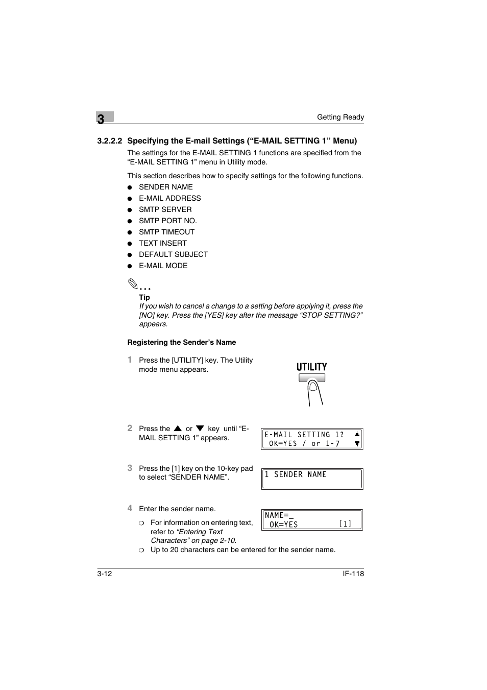 Registering the sender’s name | Konica Minolta IF-118 User Manual | Page 39 / 140