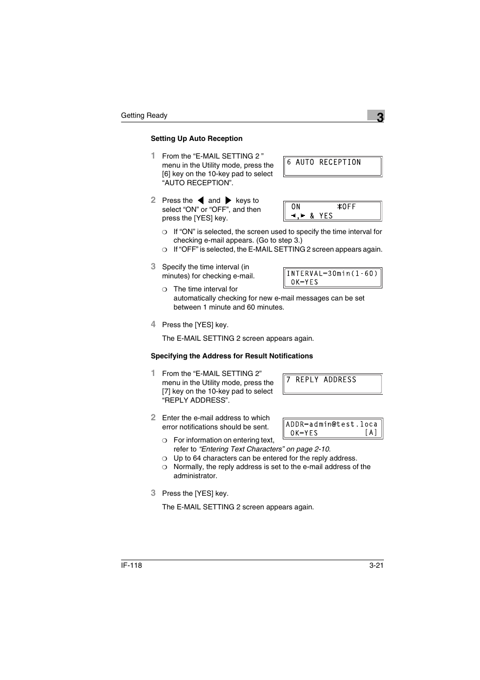 Setting up auto reception, Specifying the address for result notifications | Konica Minolta IF-118 User Manual | Page 48 / 140