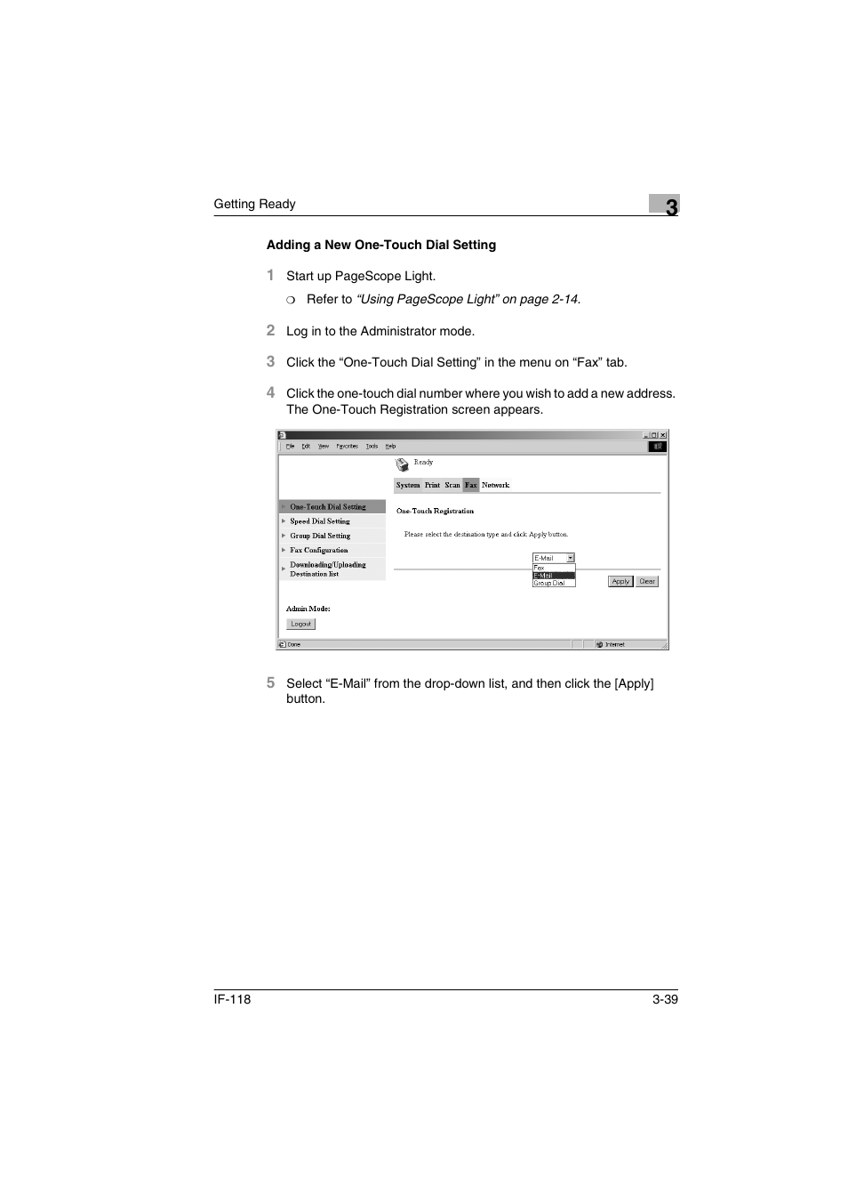 Adding a new one-touch dial setting, Adding a new one-touch dial setting -39 | Konica Minolta IF-118 User Manual | Page 66 / 140