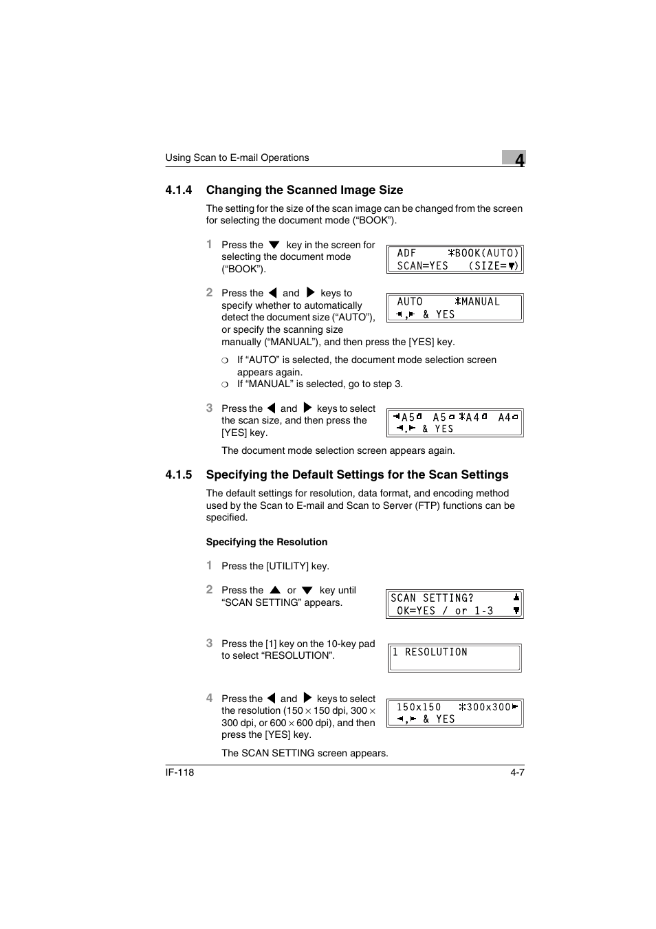 4 changing the scanned image size, Specifying the resolution, Changing the scanned image size -7 | Konica Minolta IF-118 User Manual | Page 84 / 140