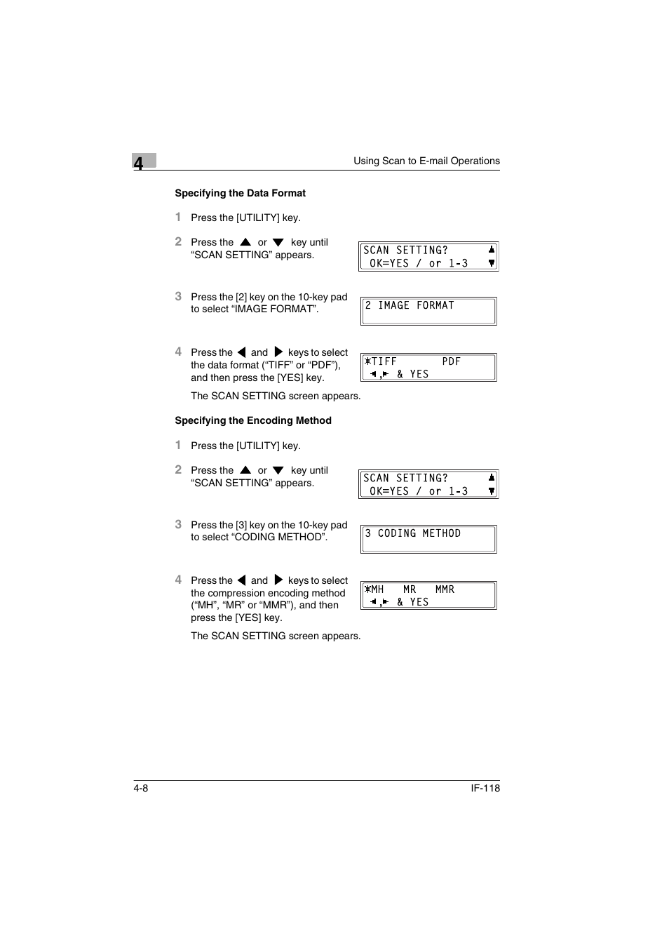 Specifying the data format, Specifying the encoding method | Konica Minolta IF-118 User Manual | Page 85 / 140