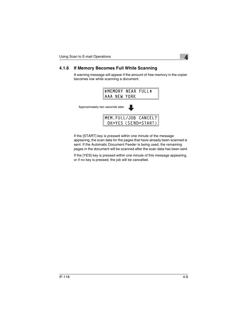 6 if memory becomes full while scanning, If memory becomes full while scanning -9 | Konica Minolta IF-118 User Manual | Page 86 / 140