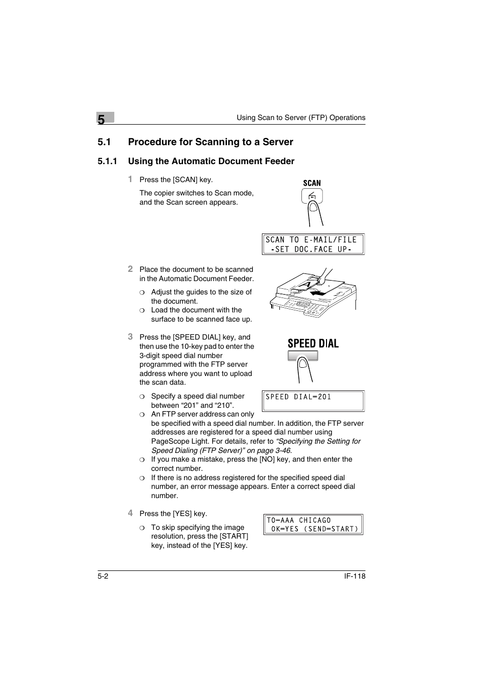 1 procedure for scanning to a server, 1 using the automatic document feeder, Procedure for scanning to a server -2 | Using the automatic document feeder -2 | Konica Minolta IF-118 User Manual | Page 95 / 140