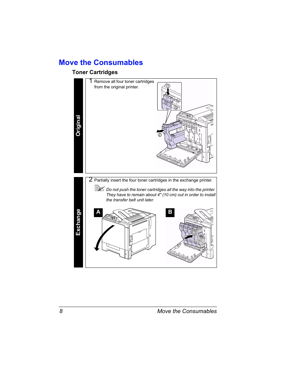 Move the consumables, Toner cartridges | Konica Minolta Magicolor 5430 User Manual | Page 10 / 24