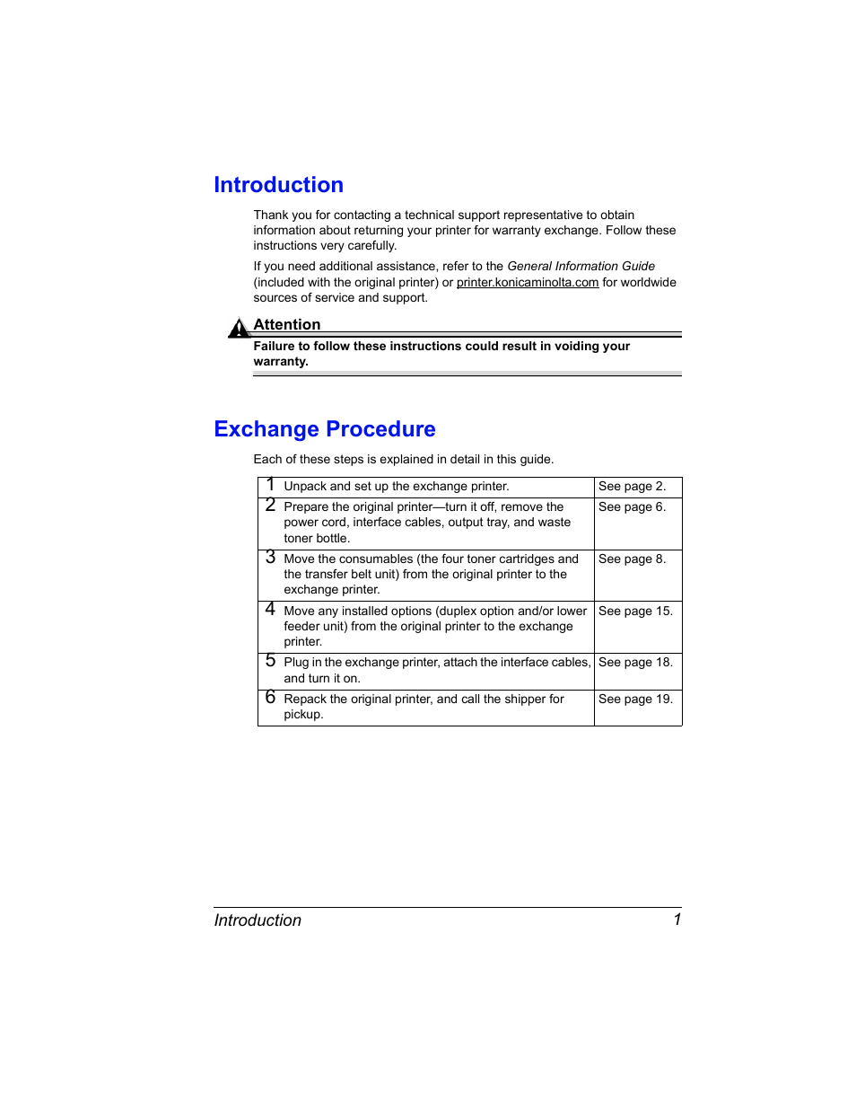 Introduction, Exchange procedure | Konica Minolta Magicolor 5430 User Manual | Page 3 / 24