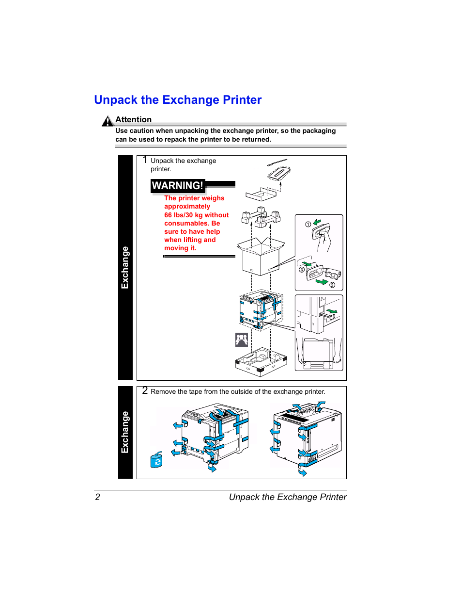 Unpack the exchange printer | Konica Minolta Magicolor 5430 User Manual | Page 4 / 24