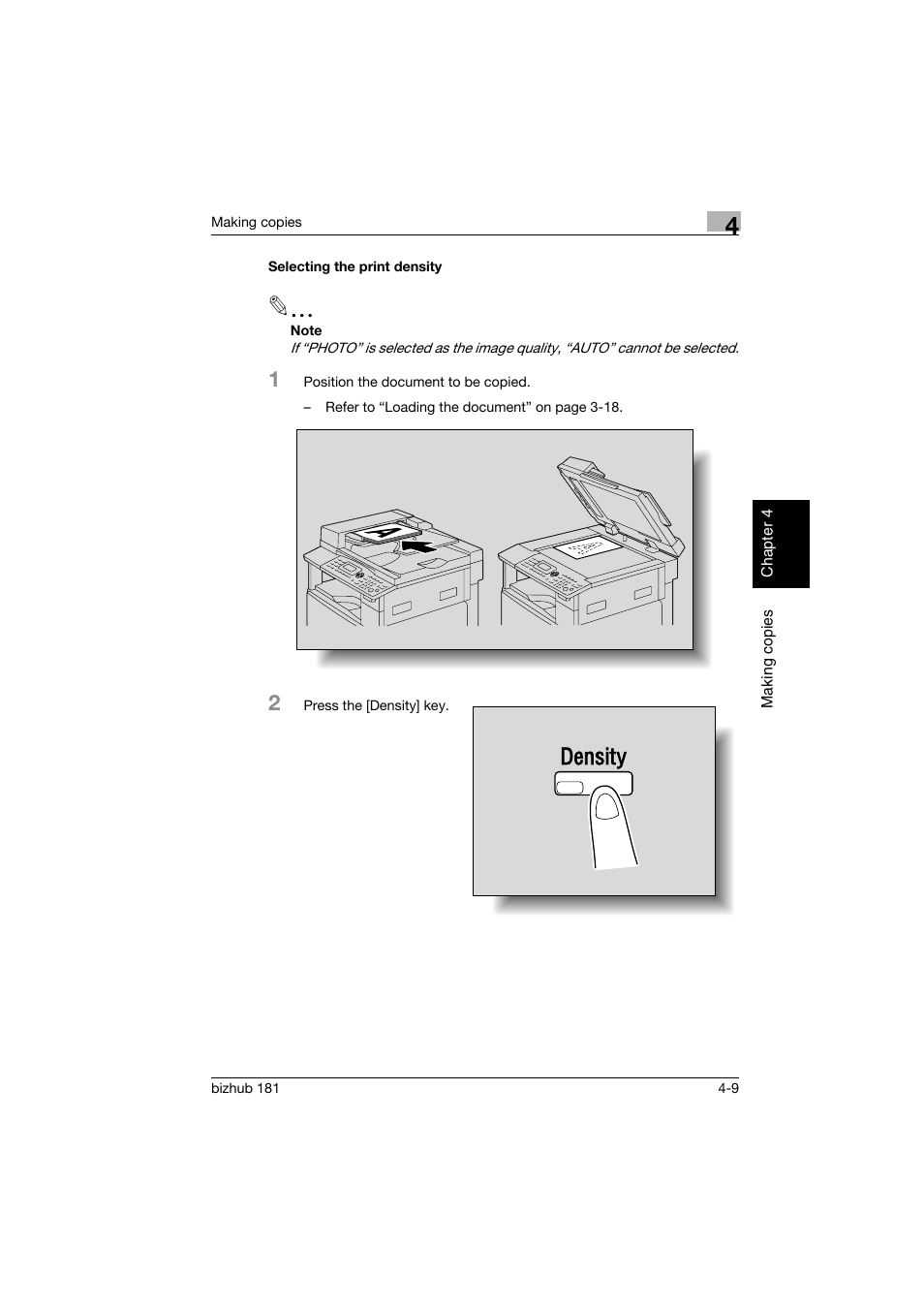 Selecting the print density, Selecting the print density -9 | Konica Minolta bizhub 181 User Manual | Page 102 / 322