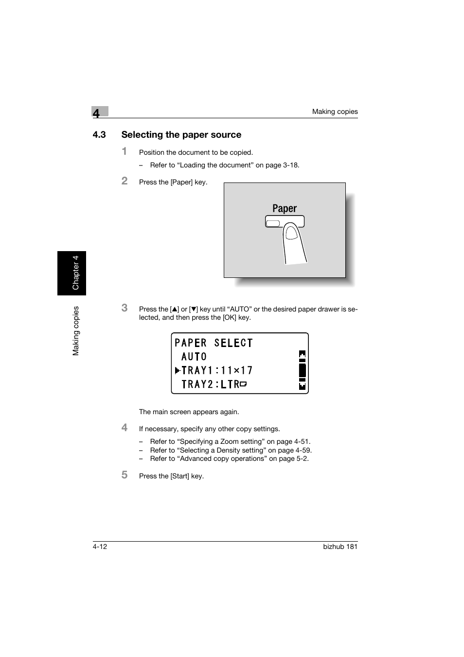 3 selecting the paper source, Selecting the paper source -12 | Konica Minolta bizhub 181 User Manual | Page 105 / 322