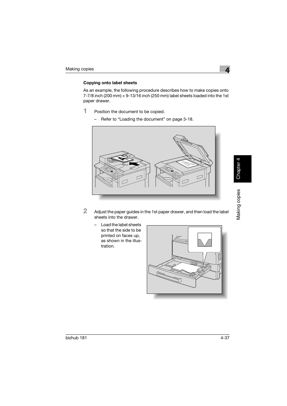 Copying onto label sheets, Copying onto label sheets -37 | Konica Minolta bizhub 181 User Manual | Page 130 / 322