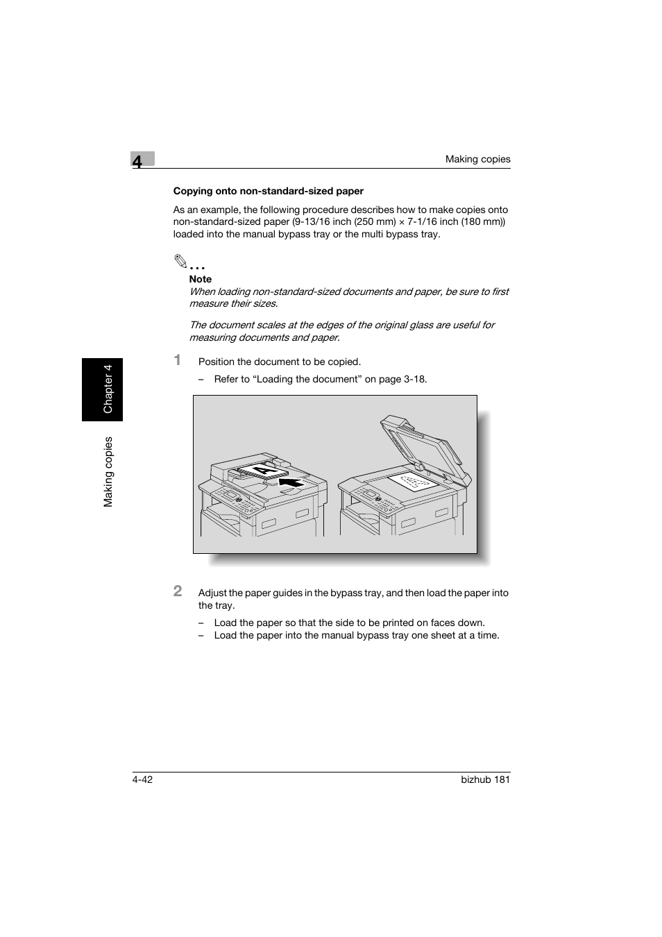 Copying onto non-standard-sized paper, Copying onto non-standard-sized paper -42 | Konica Minolta bizhub 181 User Manual | Page 135 / 322