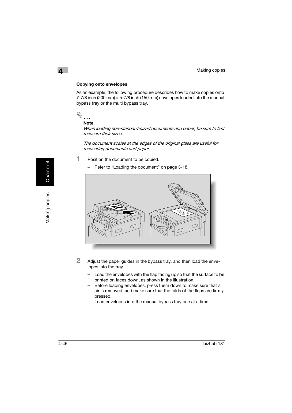 Copying onto envelopes, Copying onto envelopes -46 | Konica Minolta bizhub 181 User Manual | Page 139 / 322