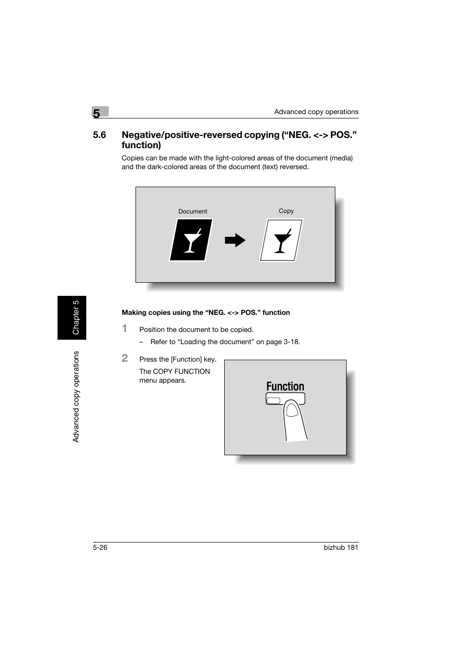 Making copies using the “neg. <-> pos.” function | Konica Minolta bizhub 181 User Manual | Page 185 / 322