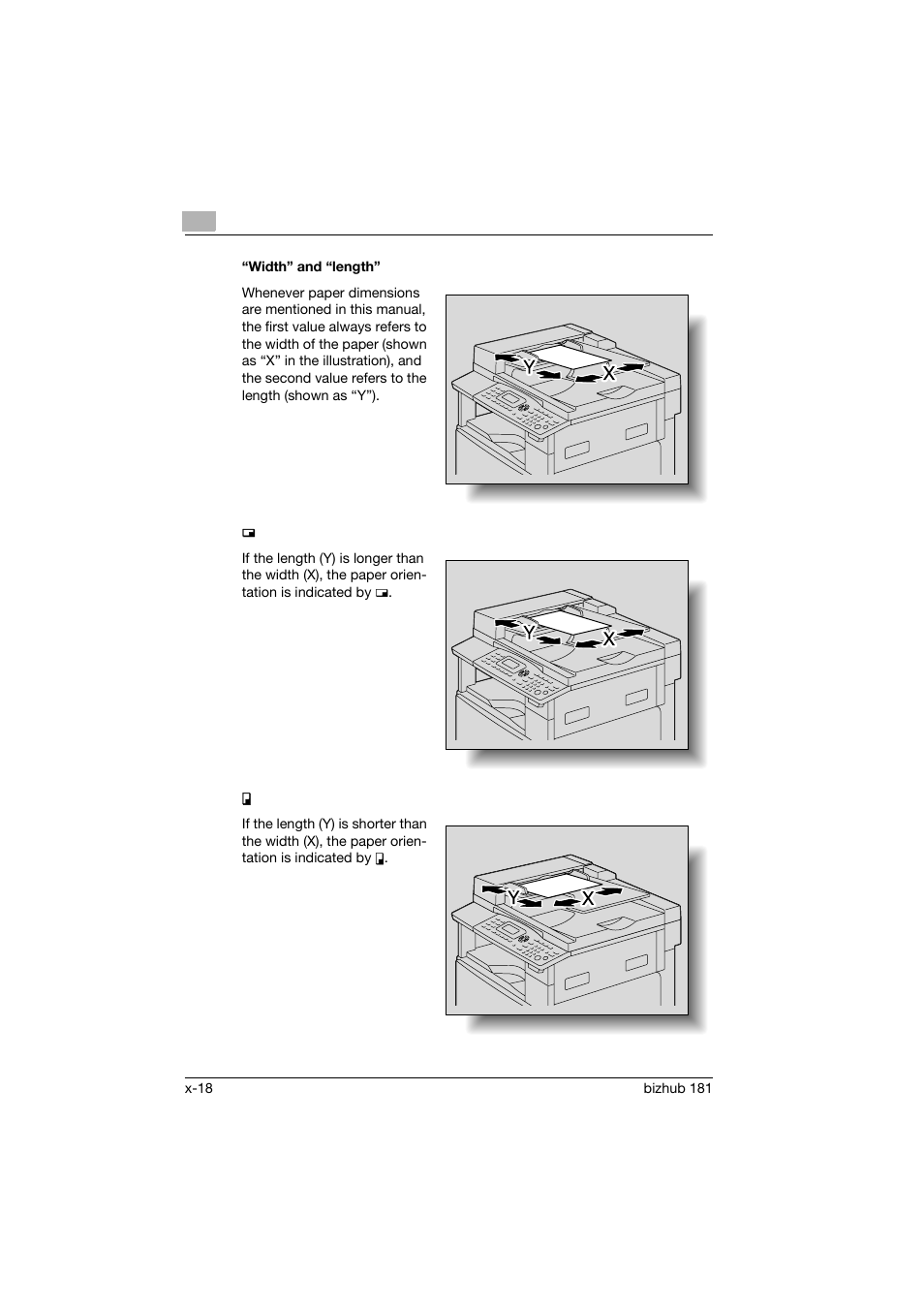 Width” and “length | Konica Minolta bizhub 181 User Manual | Page 19 / 322