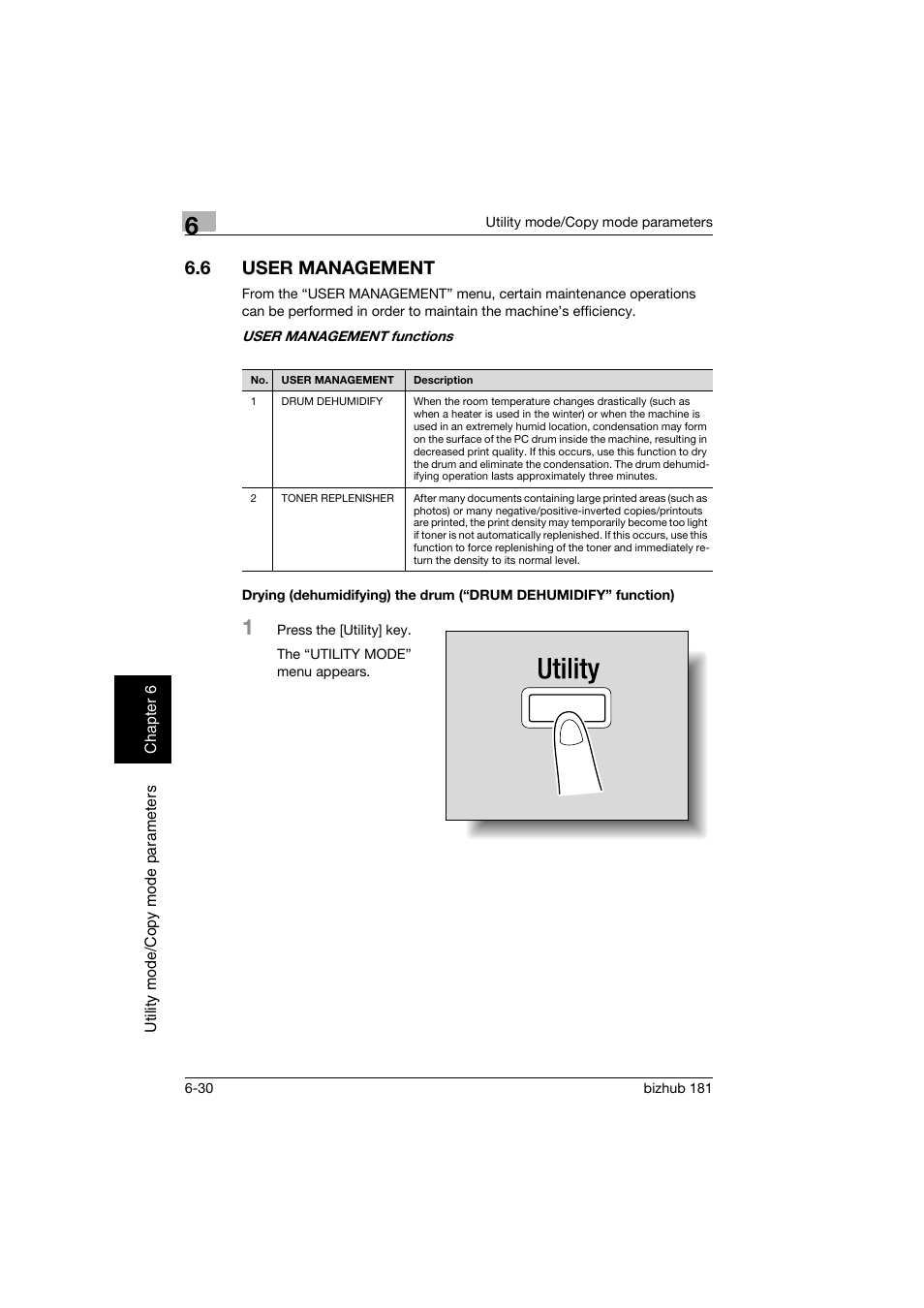 6 user management, User management -30, P. 6-30 | Konica Minolta bizhub 181 User Manual | Page 225 / 322