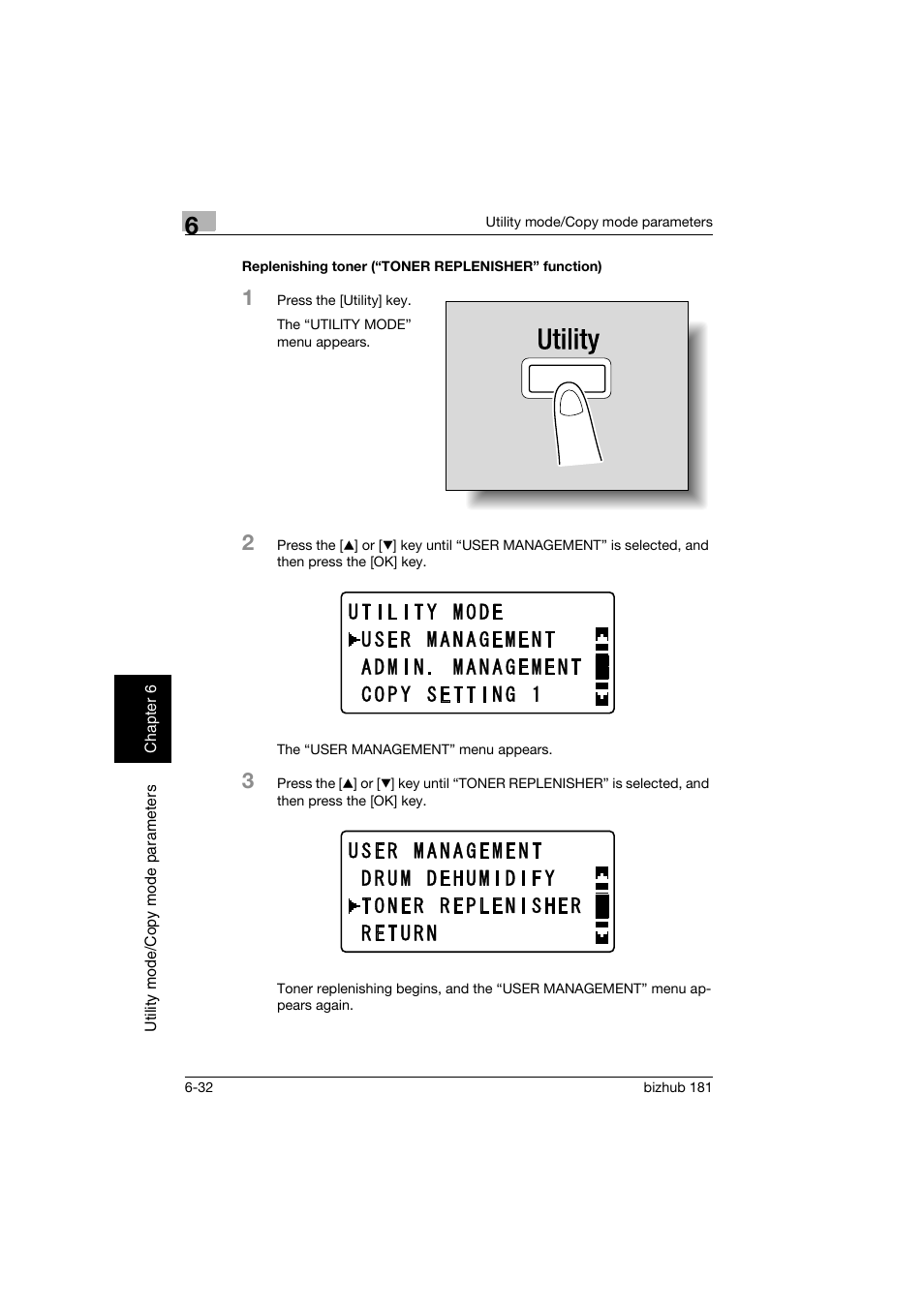 Replenishing toner (“toner replenisher” function) | Konica Minolta bizhub 181 User Manual | Page 227 / 322