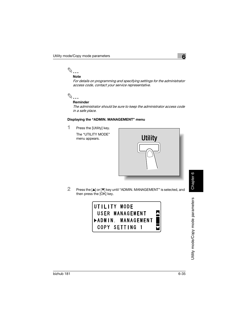 Displaying the “admin. management” menu, Displaying the “admin. management” menu -35 | Konica Minolta bizhub 181 User Manual | Page 230 / 322