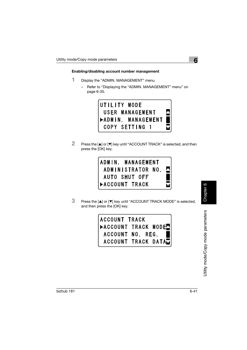 Enabling/disabling account number management, Enabling/disabling account number management -41 | Konica Minolta bizhub 181 User Manual | Page 236 / 322