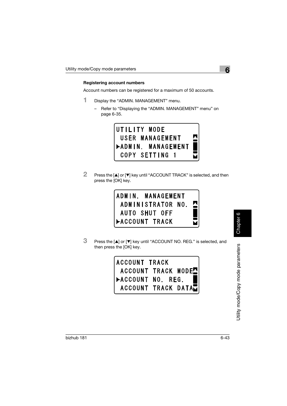 Registering account numbers, Registering account numbers -43 | Konica Minolta bizhub 181 User Manual | Page 238 / 322