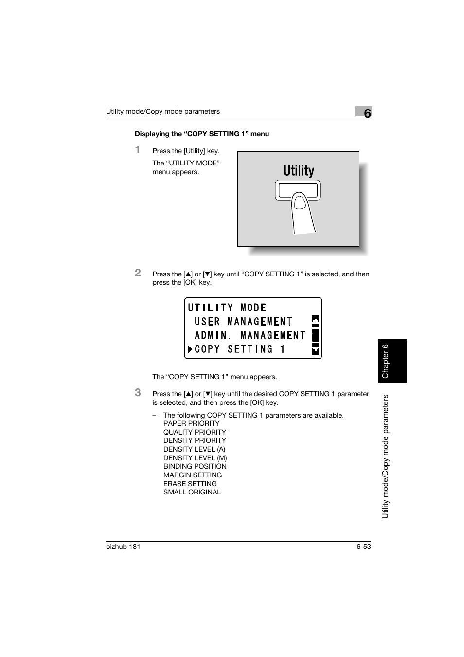 Displaying the “copy setting 1” menu, Displaying the “copy setting 1” menu -53 | Konica Minolta bizhub 181 User Manual | Page 248 / 322