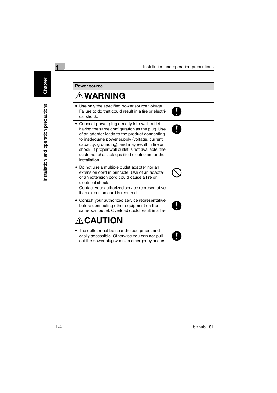 Warning, Caution | Konica Minolta bizhub 181 User Manual | Page 25 / 322