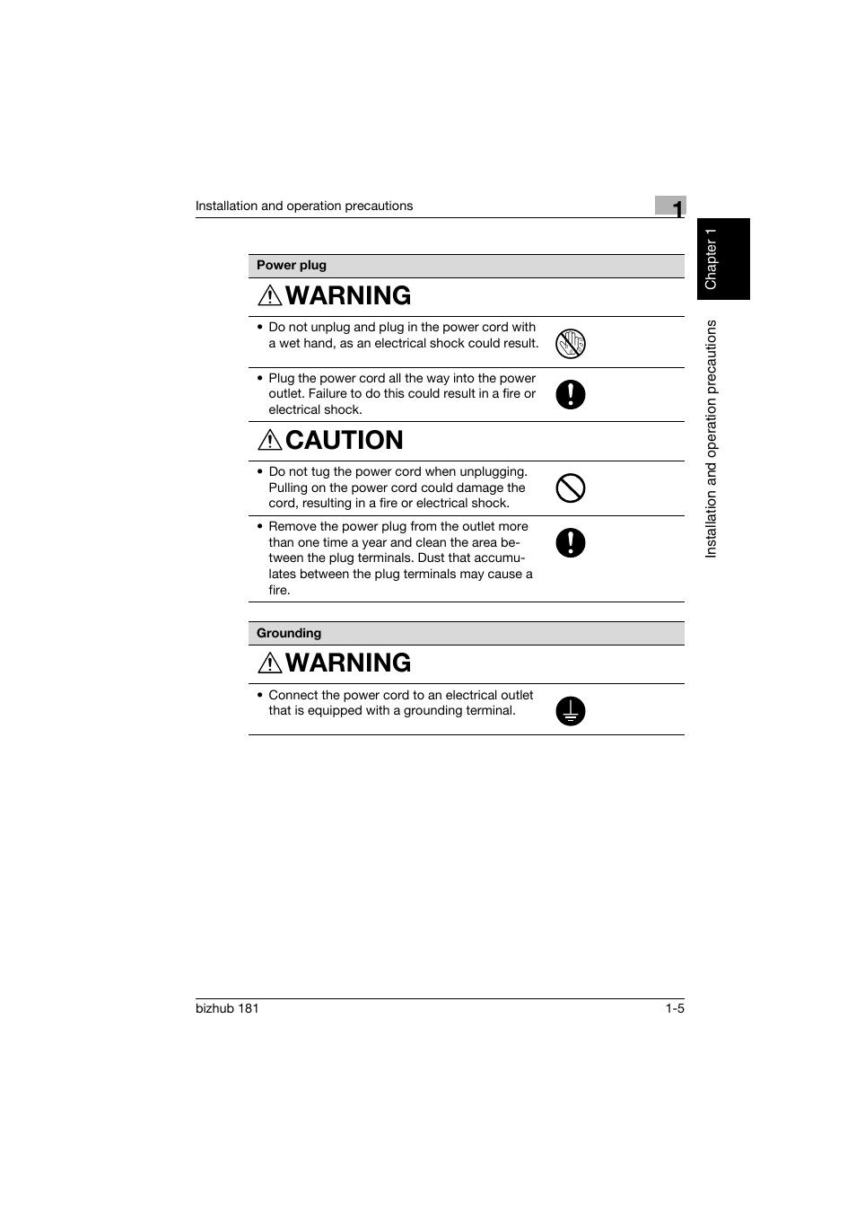 Warning, Caution | Konica Minolta bizhub 181 User Manual | Page 26 / 322