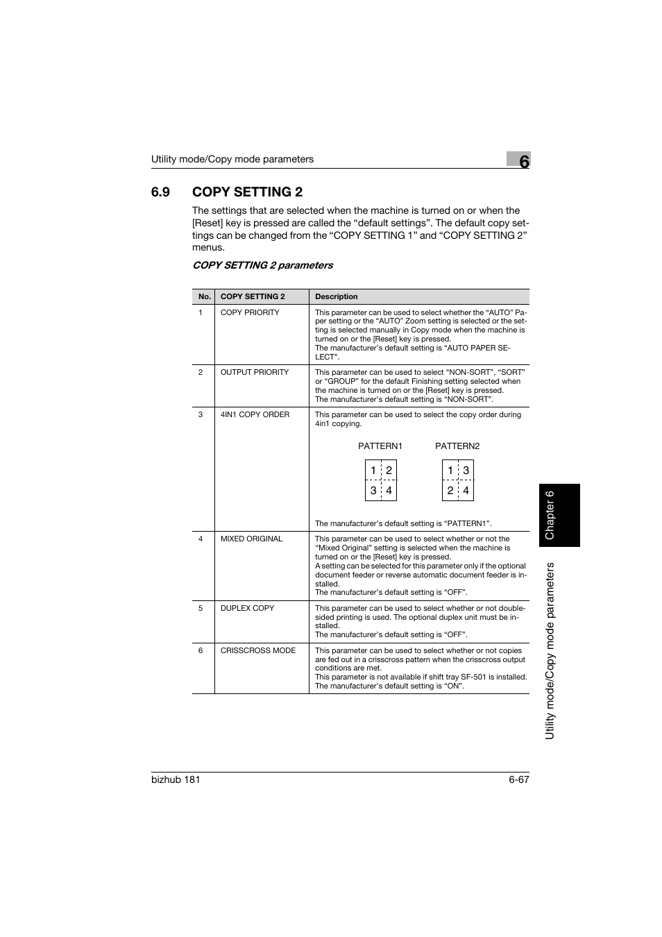 9 copy setting 2, Copy setting 2 -67, P. 6-67 | Konica Minolta bizhub 181 User Manual | Page 262 / 322