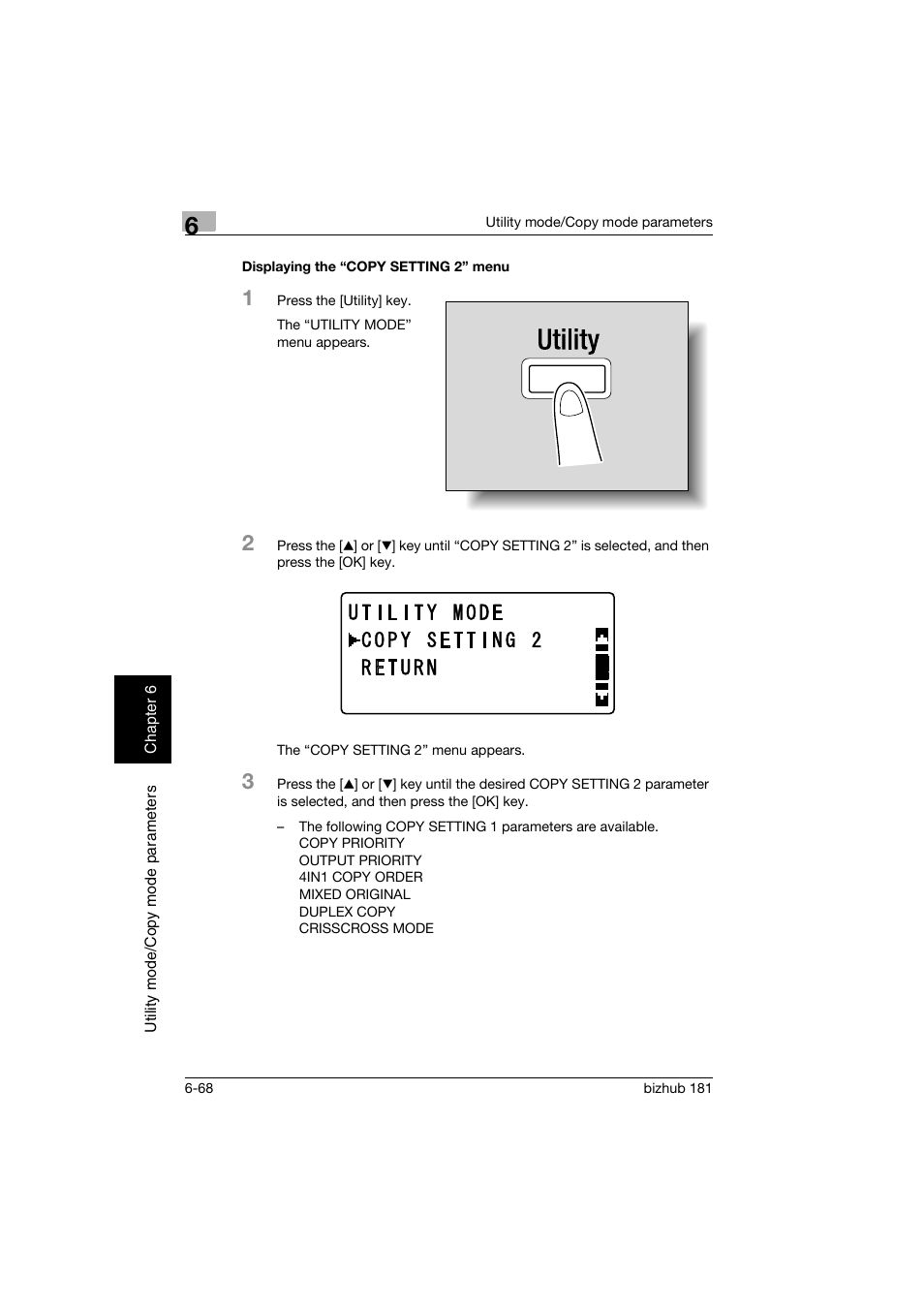 Displaying the “copy setting 2” menu, Displaying the “copy setting 2” menu -68 | Konica Minolta bizhub 181 User Manual | Page 263 / 322