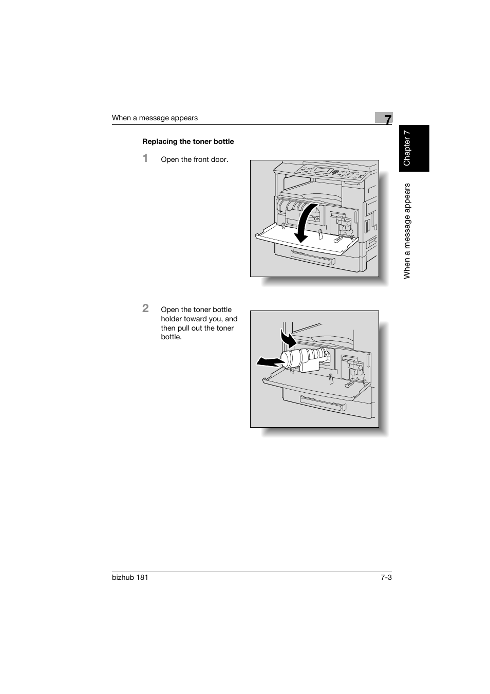 Replacing the toner bottle, Replacing the toner bottle -3 | Konica Minolta bizhub 181 User Manual | Page 274 / 322