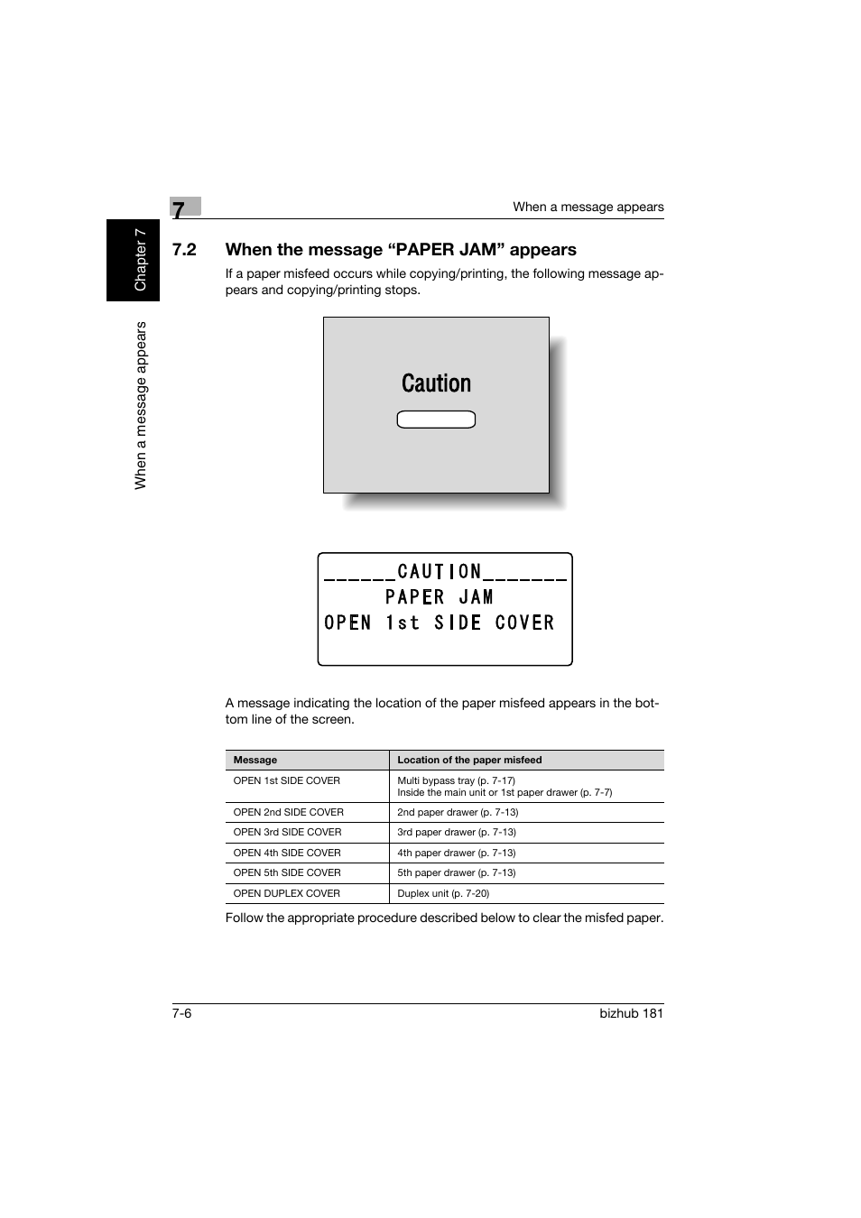 2 when the message “paper jam” appears, When the message “paper jam” appears -6 | Konica Minolta bizhub 181 User Manual | Page 277 / 322