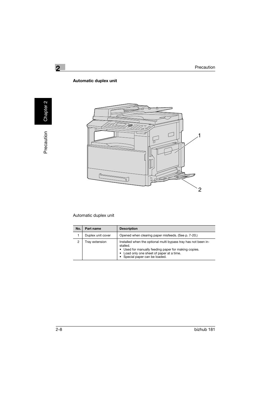 Automatic duplex unit, Automatic duplex unit -8 | Konica Minolta bizhub 181 User Manual | Page 49 / 322