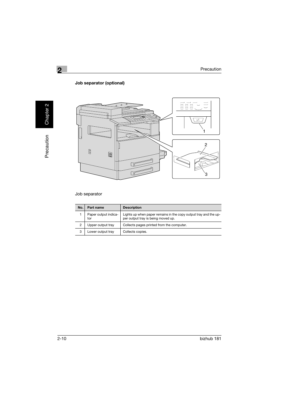 Job separator (optional), Job separator (optional) -10 | Konica Minolta bizhub 181 User Manual | Page 51 / 322