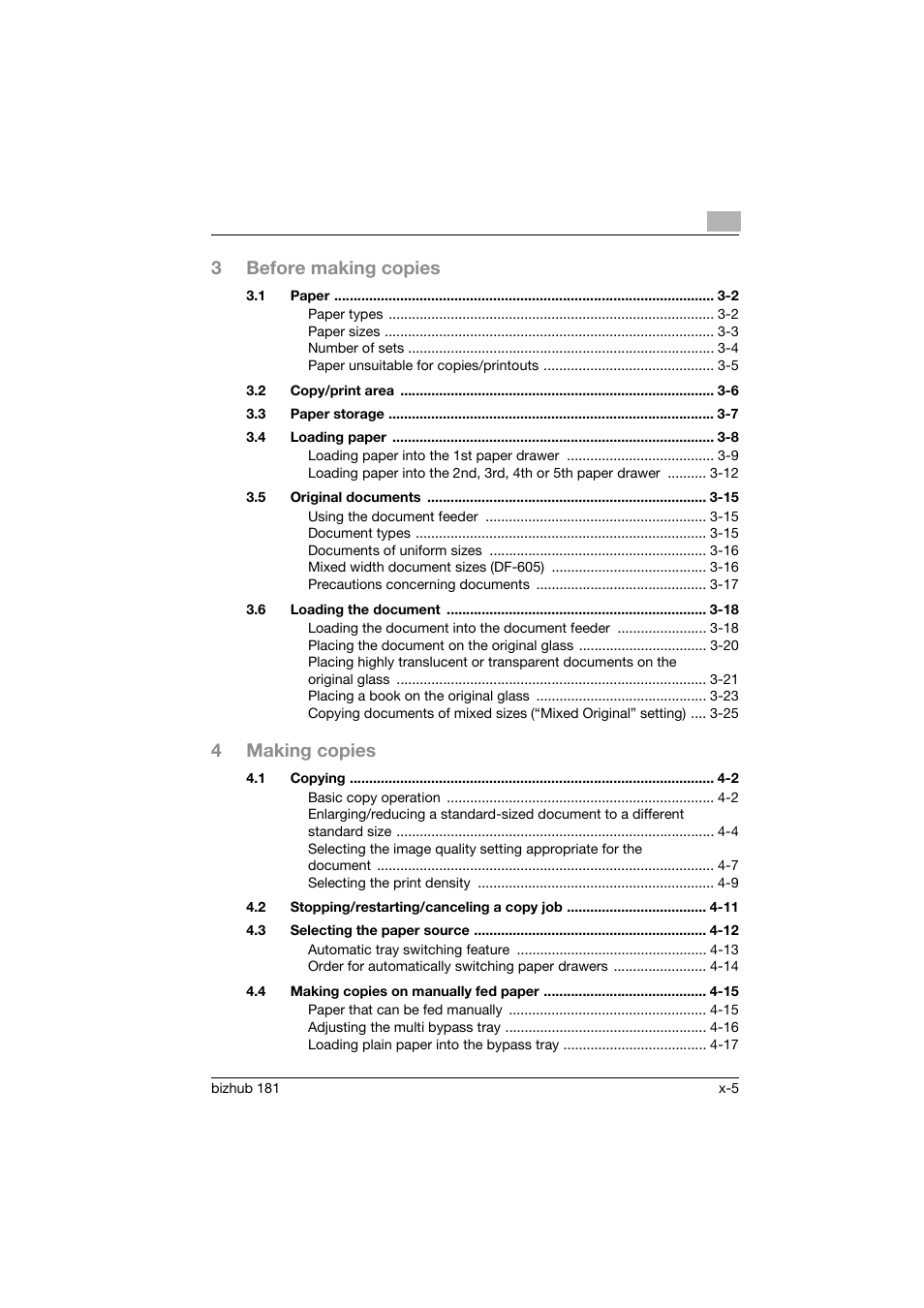 3before making copies, 4making copies | Konica Minolta bizhub 181 User Manual | Page 6 / 322