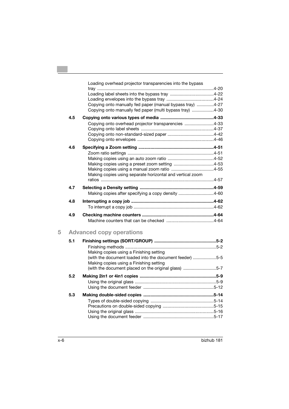 5advanced copy operations | Konica Minolta bizhub 181 User Manual | Page 7 / 322