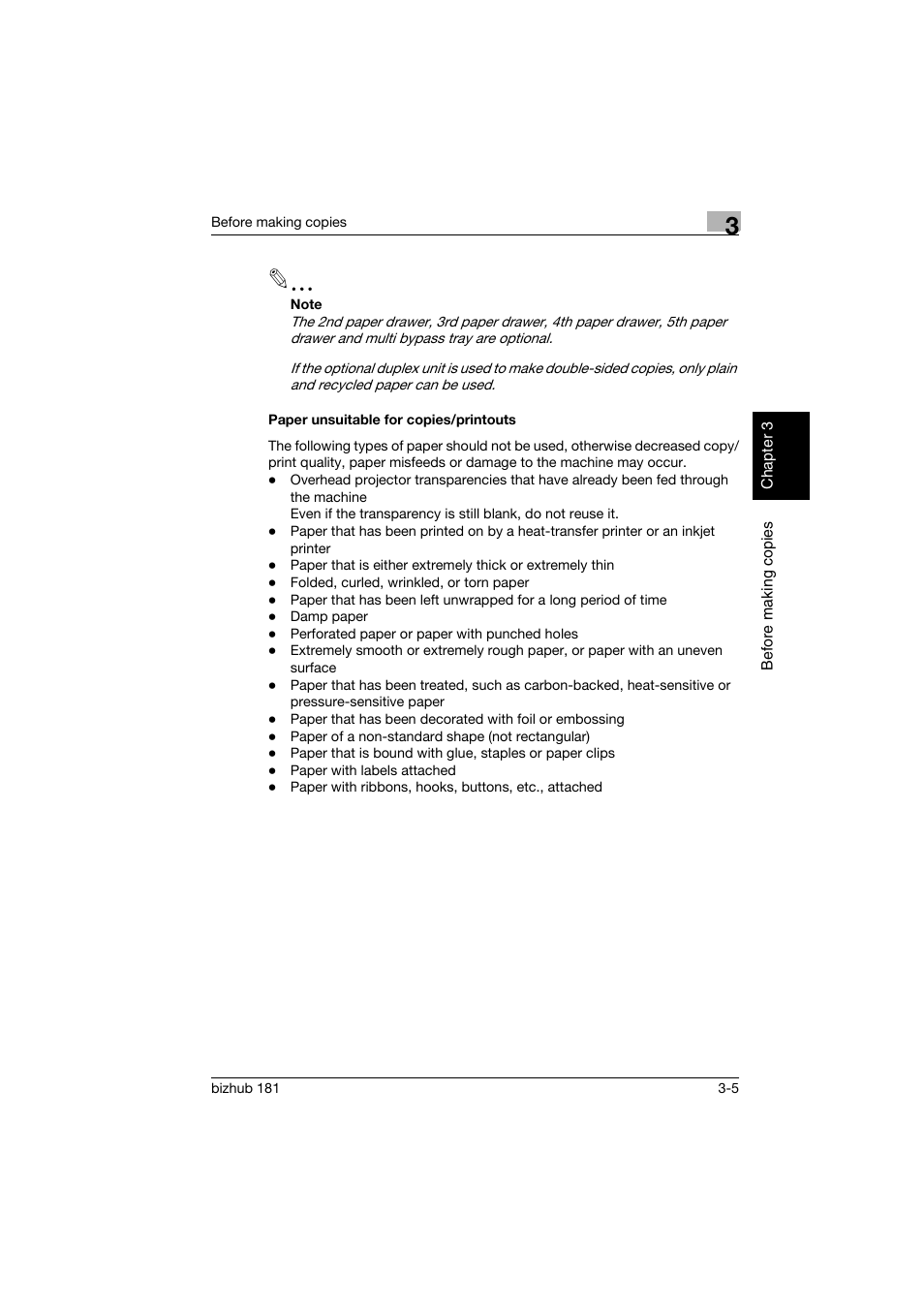 Paper unsuitable for copies/printouts, Paper unsuitable for copies/printouts -5 | Konica Minolta bizhub 181 User Manual | Page 70 / 322