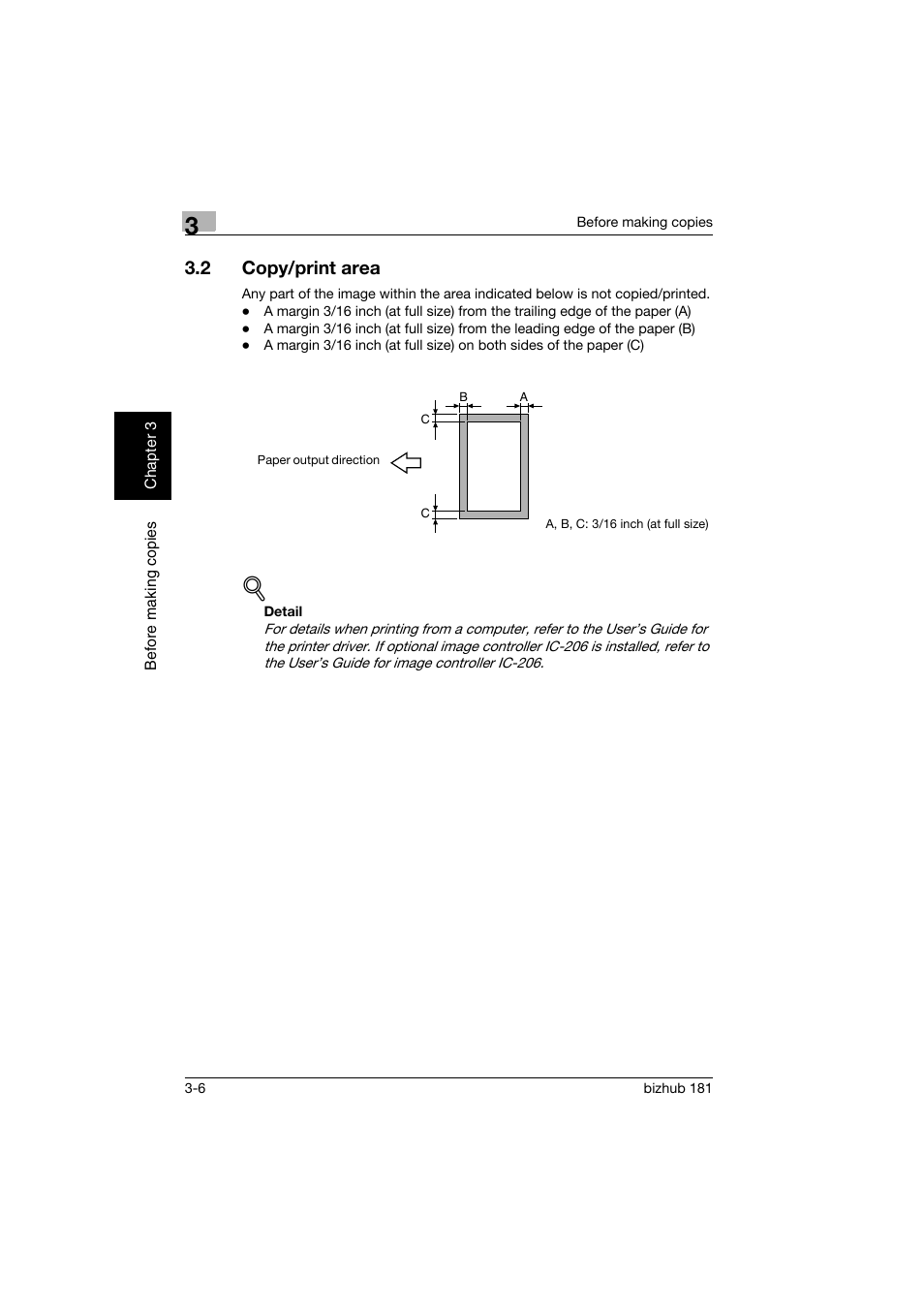 2 copy/print area, Copy/print area -6 | Konica Minolta bizhub 181 User Manual | Page 71 / 322