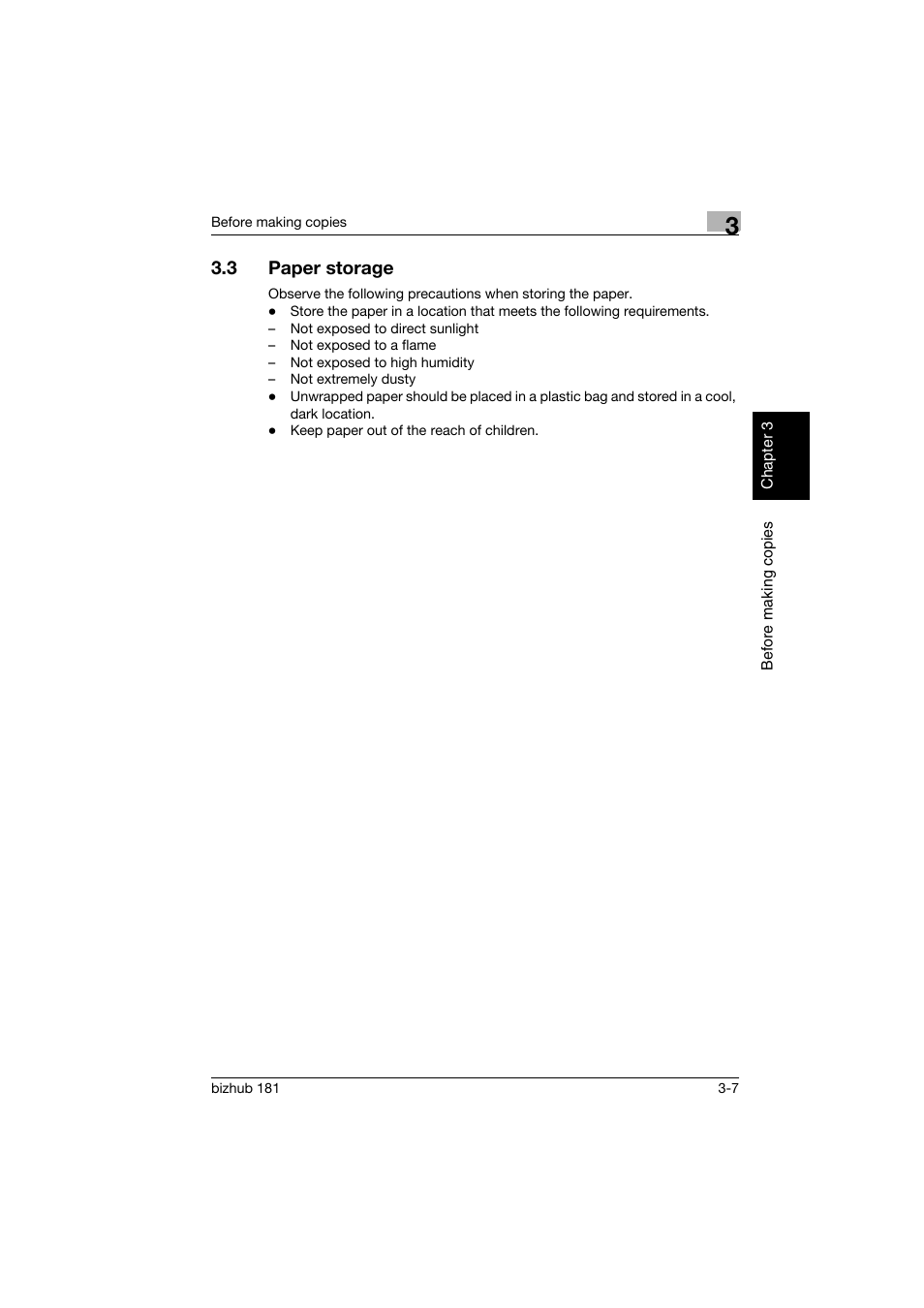 3 paper storage, Paper storage -7 | Konica Minolta bizhub 181 User Manual | Page 72 / 322