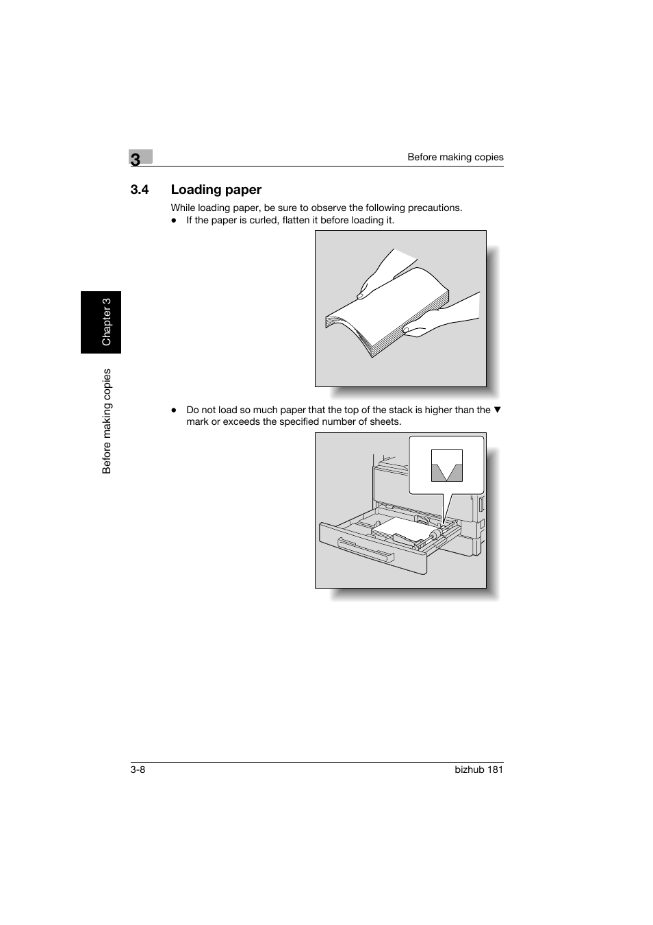 4 loading paper, Loading paper -8 | Konica Minolta bizhub 181 User Manual | Page 73 / 322