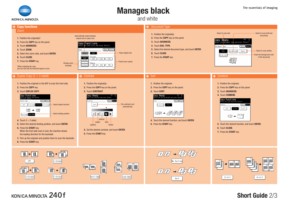 Manages black, Short guide 2/3, And white | Konica Minolta Konica Minolta 240f User Manual | Page 2 / 3