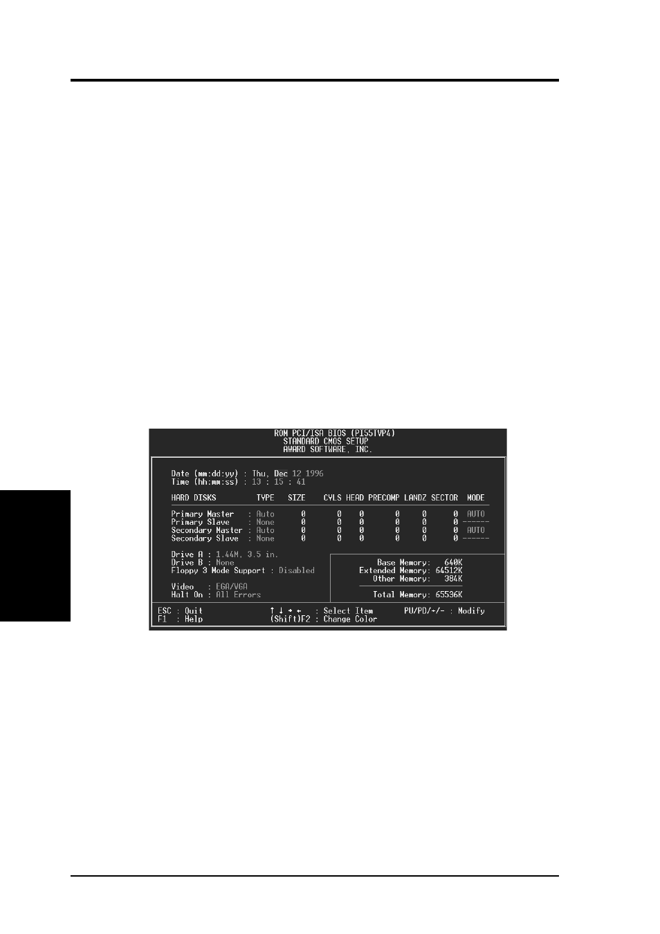 Iv. bios software, Standard cmos setup | Asus P/I-P55TVP4 User Manual | Page 36 / 64