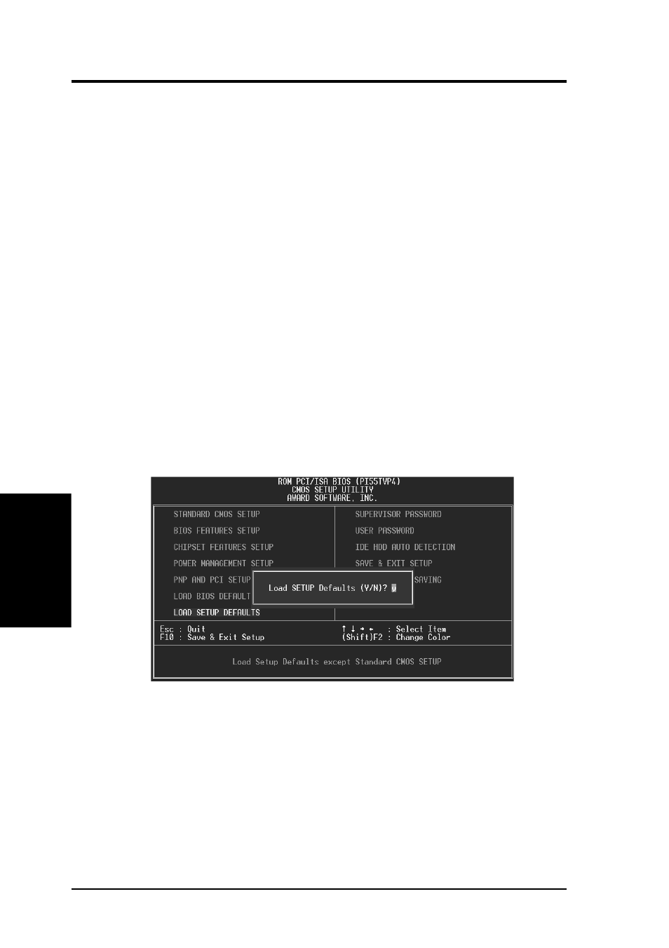 Iv. bios software, Load bios defaults, Load setup defaults | Asus P/I-P55TVP4 User Manual | Page 50 / 64