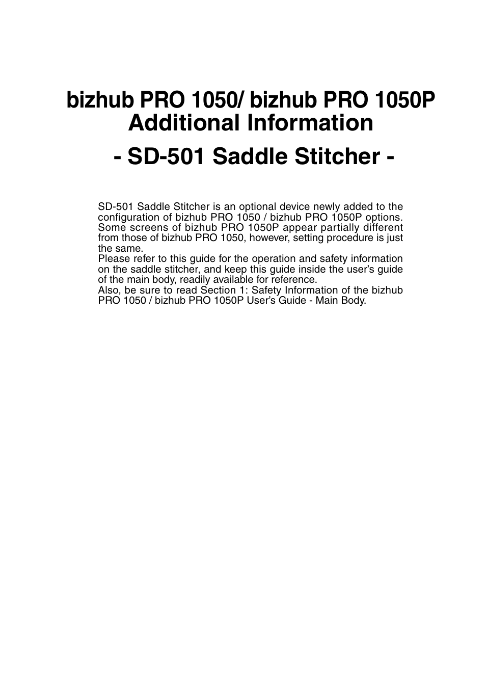 Konica Minolta SD-501 User Manual | 52 pages