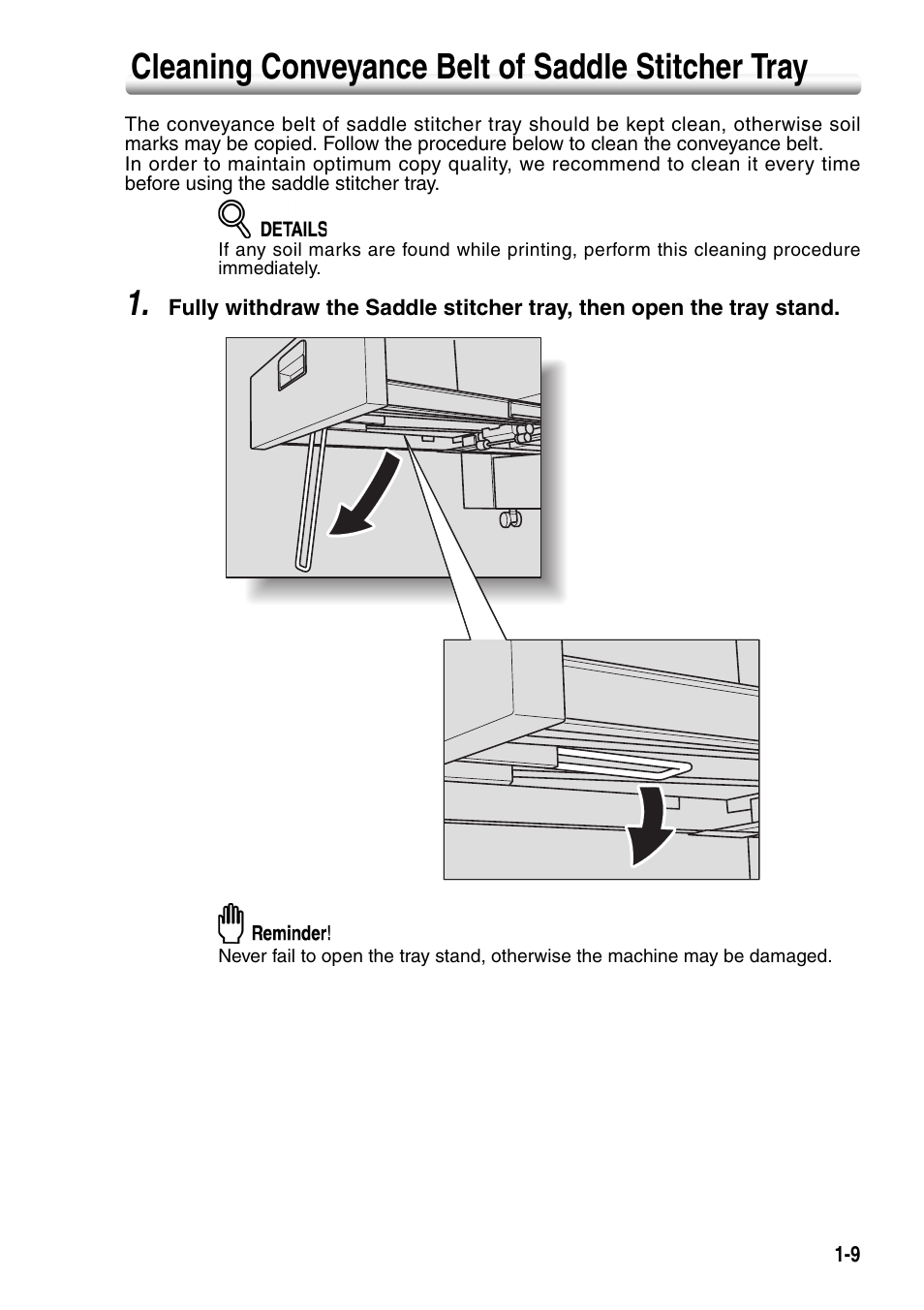 Cleaning conveyance belt of saddle stitcher tray | Konica Minolta SD-501 User Manual | Page 13 / 52