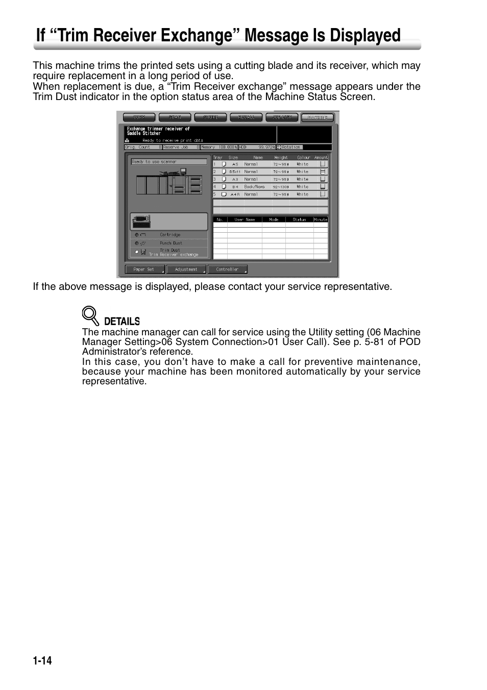 If “trim receiver exchange” message is displayed | Konica Minolta SD-501 User Manual | Page 18 / 52