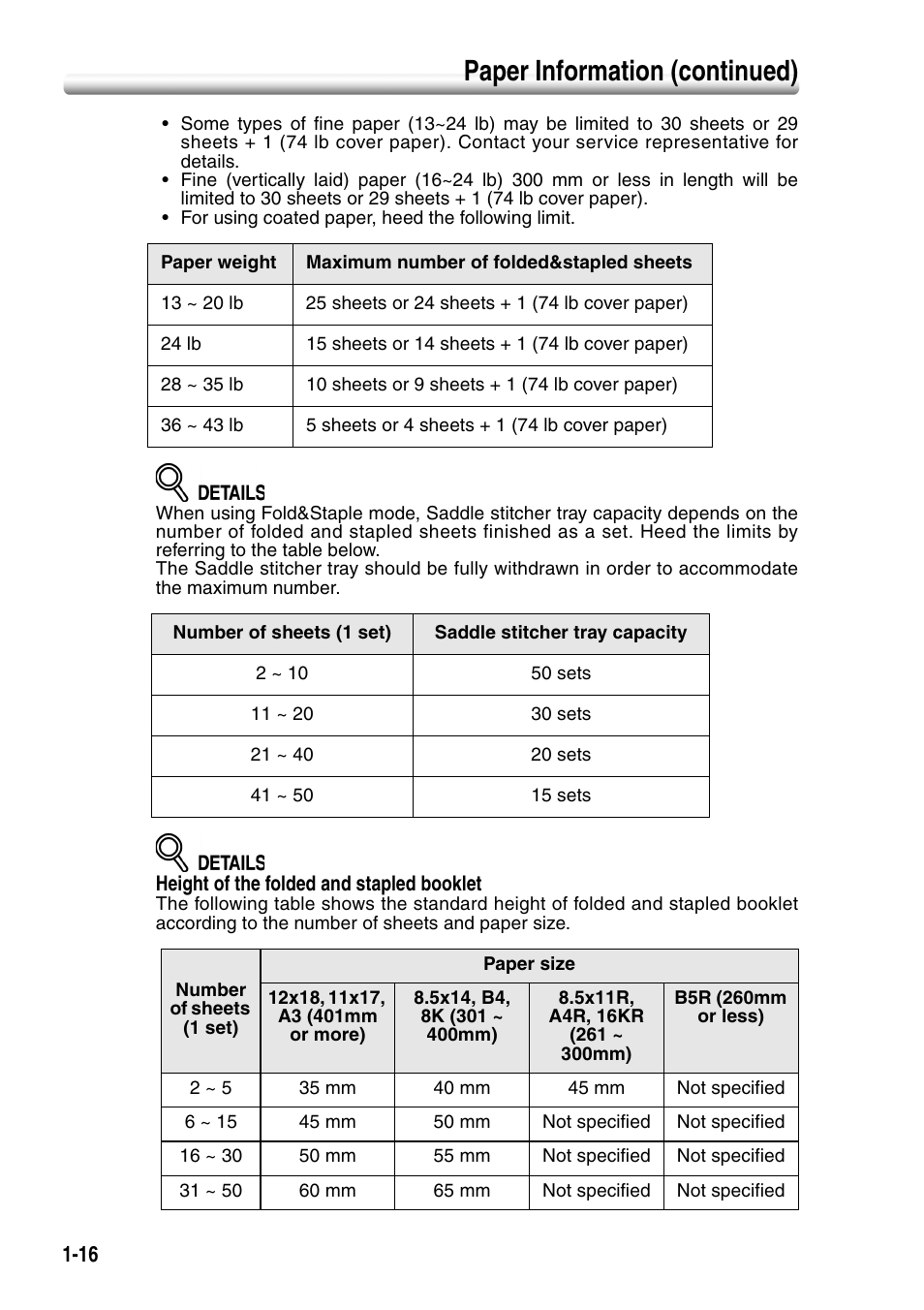 Paper information (continued) | Konica Minolta SD-501 User Manual | Page 20 / 52