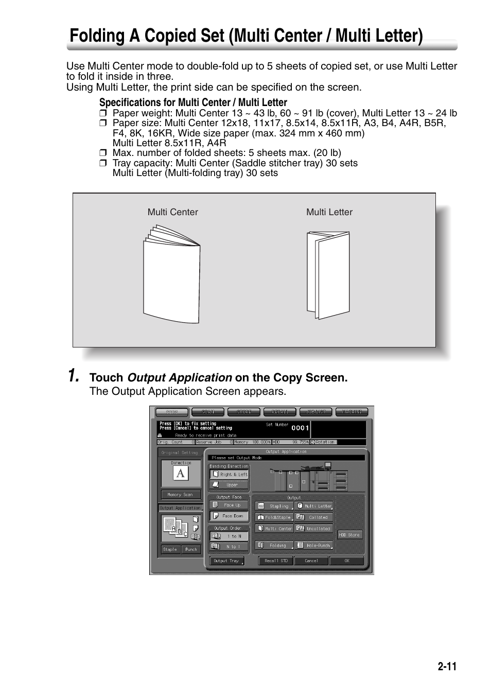 Folding a copied set (multi center / multi letter) | Konica Minolta SD-501 User Manual | Page 33 / 52