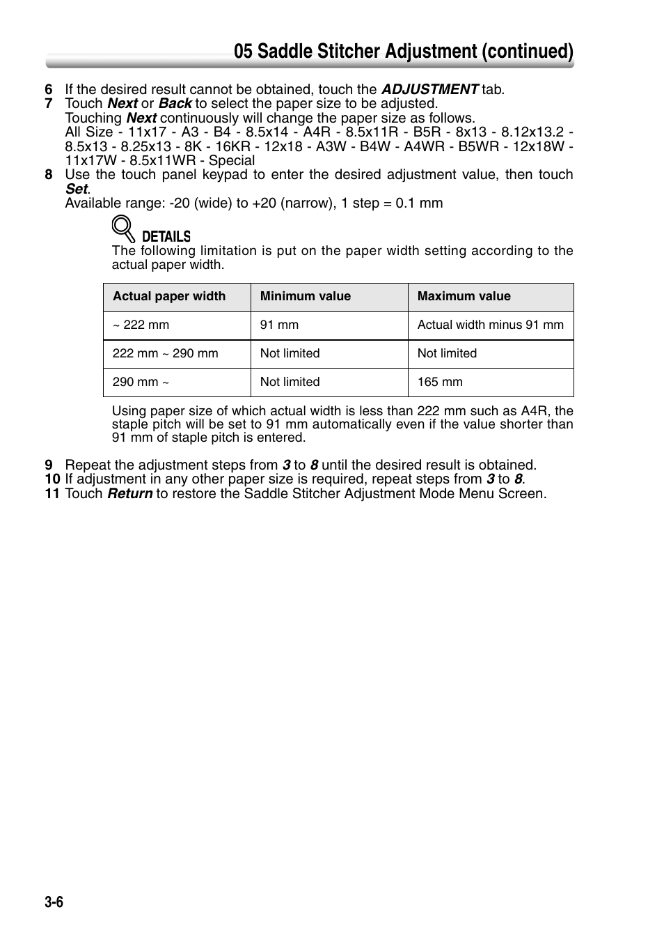 05 saddle stitcher adjustment (continued) | Konica Minolta SD-501 User Manual | Page 42 / 52